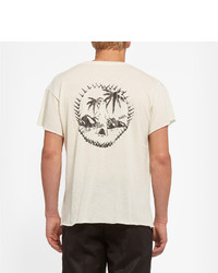 hellbeige Seide T-Shirt mit einem Rundhalsausschnitt von The Elder Statesman