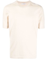 hellbeige Seide T-Shirt mit einem Rundhalsausschnitt von Boglioli