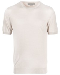 hellbeige Seide T-Shirt mit einem Rundhalsausschnitt von Corneliani