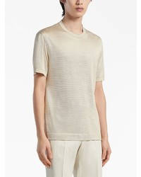 hellbeige Seide T-Shirt mit einem Rundhalsausschnitt von Zegna