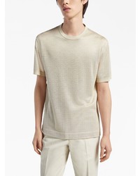 hellbeige Seide T-Shirt mit einem Rundhalsausschnitt von Zegna