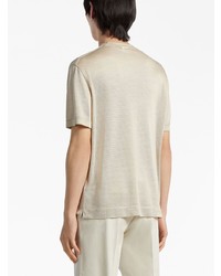 hellbeige Seide T-Shirt mit einem Rundhalsausschnitt von Zegna