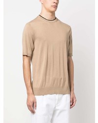 hellbeige Seide T-Shirt mit einem Rundhalsausschnitt von costume national contemporary