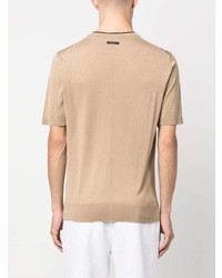 hellbeige Seide T-Shirt mit einem Rundhalsausschnitt von costume national contemporary