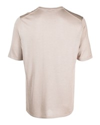 hellbeige Seide T-Shirt mit einem Rundhalsausschnitt von Roberto Collina