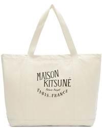 hellbeige Shopper Tasche aus Segeltuch von MAISON KITSUNE