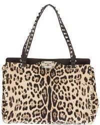 hellbeige Shopper Tasche mit Leopardenmuster von Valentino Garavani