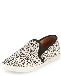 hellbeige Slip-On Sneakers aus Wildleder mit Leopardenmuster