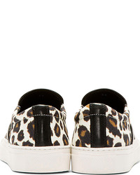 hellbeige Slip-On Sneakers aus Wildleder mit Leopardenmuster von Mother of Pearl