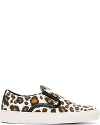 hellbeige Slip-On Sneakers mit Leopardenmuster