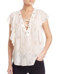 hellbeige Spitze Bluse mit Rüschen