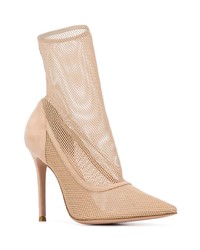 hellbeige Stiefeletten aus Netzstoff von Gianvito Rossi