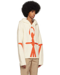 hellbeige Strick Pullover mit einem Kapuze von JW Anderson