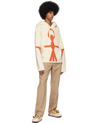 hellbeige Strick Pullover mit einem Kapuze von JW Anderson