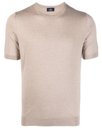 hellbeige Strick Seide T-Shirt mit einem Rundhalsausschnitt