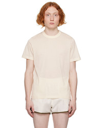 hellbeige Strick T-Shirt mit einem Rundhalsausschnitt aus Netzstoff