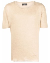 hellbeige Strick T-Shirt mit einem Rundhalsausschnitt von Alanui