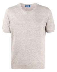 hellbeige Strick T-Shirt mit einem Rundhalsausschnitt von Barba