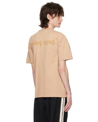 hellbeige Strick T-Shirt mit einem Rundhalsausschnitt von Palm Angels