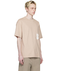 hellbeige Strick T-Shirt mit einem Rundhalsausschnitt von Hugo