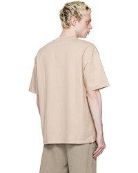 hellbeige Strick T-Shirt mit einem Rundhalsausschnitt von Hugo