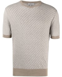 hellbeige Strick T-Shirt mit einem Rundhalsausschnitt von Canali