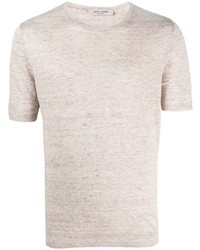 hellbeige Strick T-Shirt mit einem Rundhalsausschnitt von Fileria