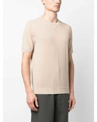 hellbeige Strick T-Shirt mit einem Rundhalsausschnitt von Eleventy