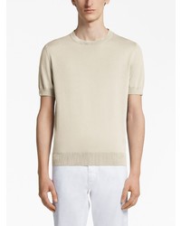 hellbeige Strick T-Shirt mit einem Rundhalsausschnitt von Zegna