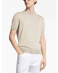 hellbeige Strick T-Shirt mit einem Rundhalsausschnitt von Zegna