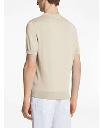 hellbeige Strick T-Shirt mit einem Rundhalsausschnitt von Zegna