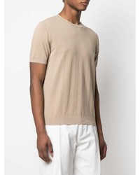 hellbeige Strick T-Shirt mit einem Rundhalsausschnitt von Altea