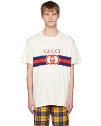 hellbeige Strick T-Shirt mit einem Rundhalsausschnitt von Gucci