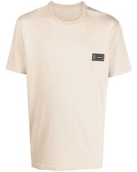 hellbeige Strick T-Shirt mit einem Rundhalsausschnitt von Les Hommes