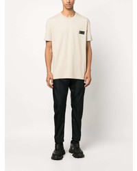 hellbeige Strick T-Shirt mit einem Rundhalsausschnitt von Les Hommes