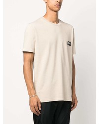 hellbeige Strick T-Shirt mit einem Rundhalsausschnitt von Les Hommes