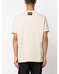 hellbeige Strick T-Shirt mit einem Rundhalsausschnitt von Les Hommes