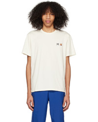 hellbeige Strick T-Shirt mit einem Rundhalsausschnitt von MAISON KITSUNÉ