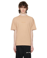 hellbeige Strick T-Shirt mit einem Rundhalsausschnitt von Palm Angels