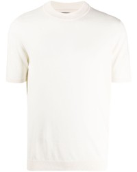 hellbeige Strick T-Shirt mit einem Rundhalsausschnitt von Roberto Collina