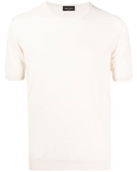 hellbeige Strick T-Shirt mit einem Rundhalsausschnitt von Roberto Collina