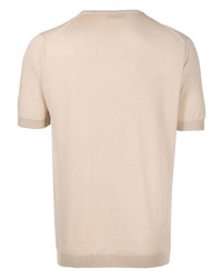 hellbeige Strick T-Shirt mit einem Rundhalsausschnitt von John Smedley