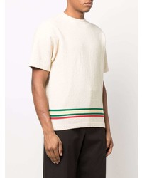 hellbeige Strick T-Shirt mit einem Rundhalsausschnitt von Jil Sander