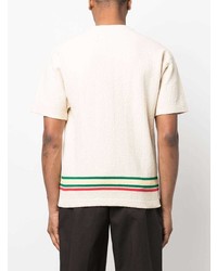 hellbeige Strick T-Shirt mit einem Rundhalsausschnitt von Jil Sander