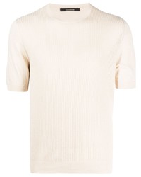hellbeige Strick T-Shirt mit einem Rundhalsausschnitt von Tagliatore