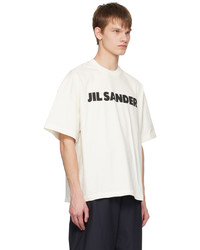 hellbeige Strick T-Shirt mit einem Rundhalsausschnitt von Jil Sander