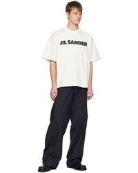 hellbeige Strick T-Shirt mit einem Rundhalsausschnitt von Jil Sander