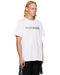 hellbeige Strick T-Shirt mit einem Rundhalsausschnitt von Alexander McQueen