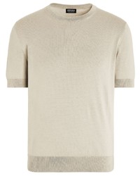 hellbeige Strick T-Shirt mit einem Rundhalsausschnitt von Zegna