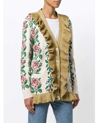 hellbeige Strickjacke mit Blumenmuster von Gucci
